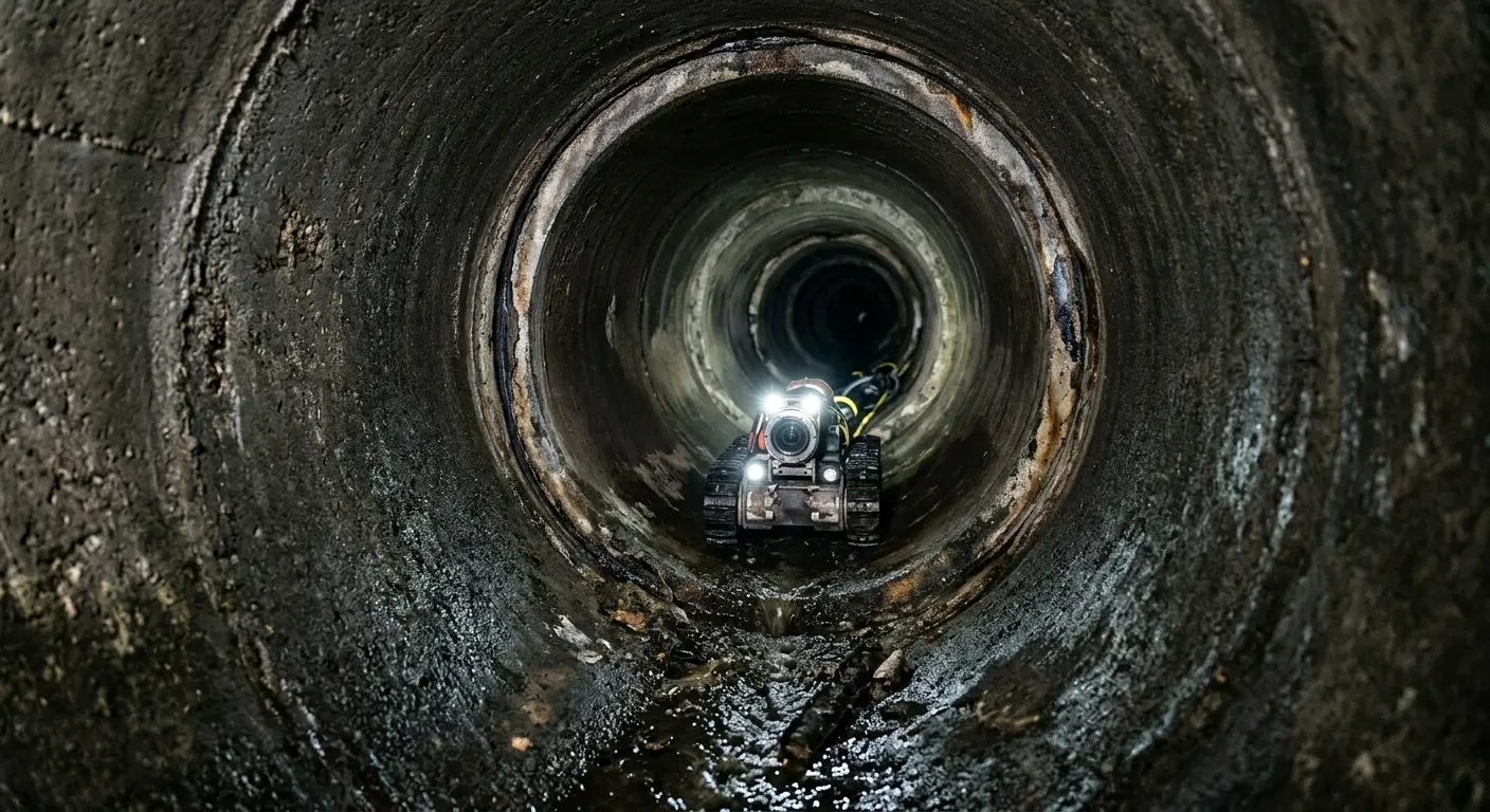 Robotic sewer camera inspecting pipe interior for Drain Snake Service in Dickinson